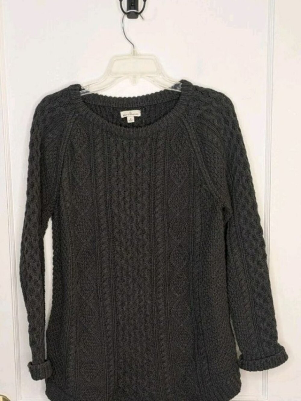 LL Bean Signature Sweater Women's Sz Medium Gray 100% Cotton Fisherman Side Zip